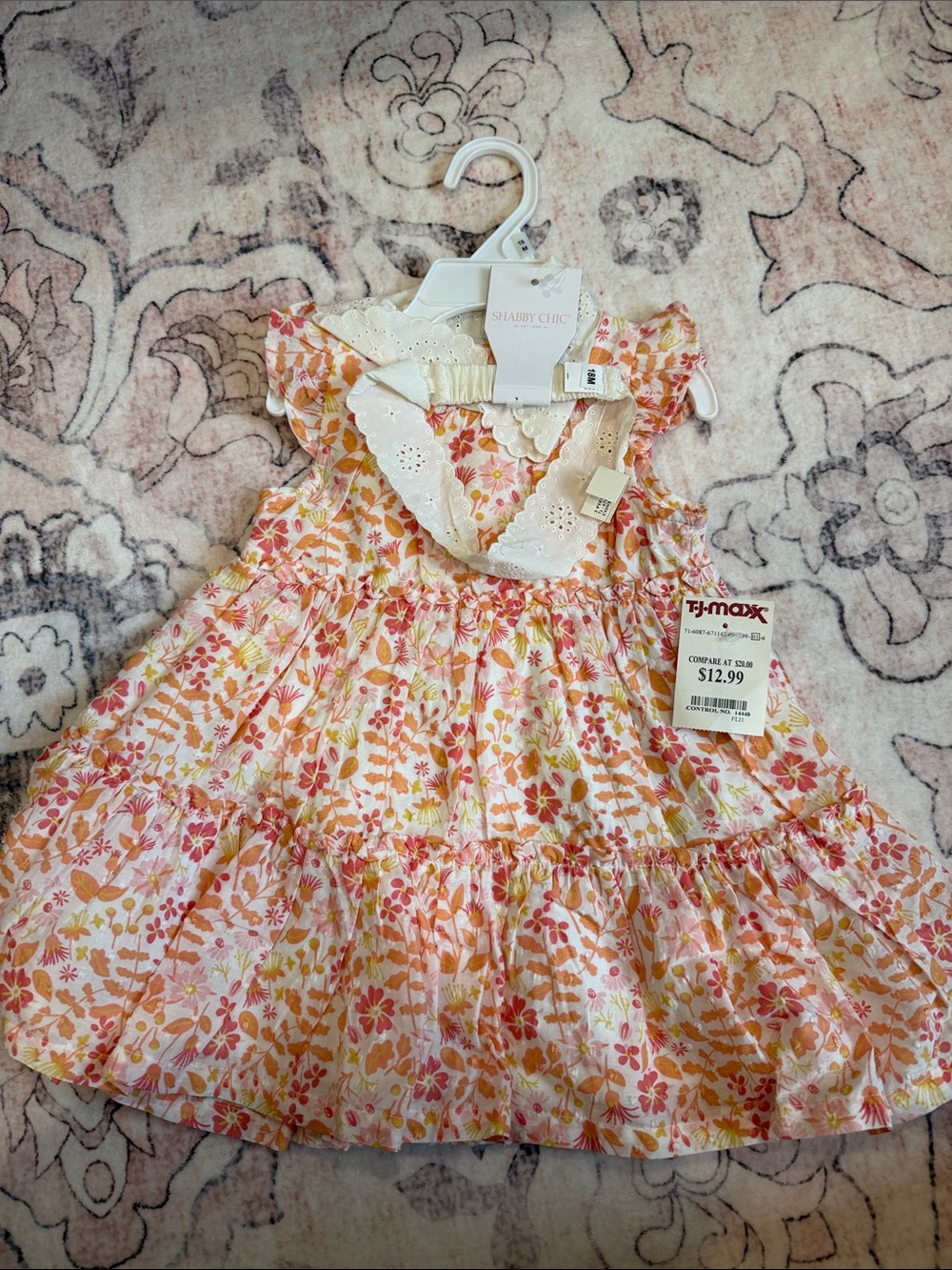 Shabby Chic Floral Dress in White & Pink